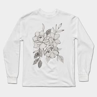 peony and rose line drawing Long Sleeve T-Shirt